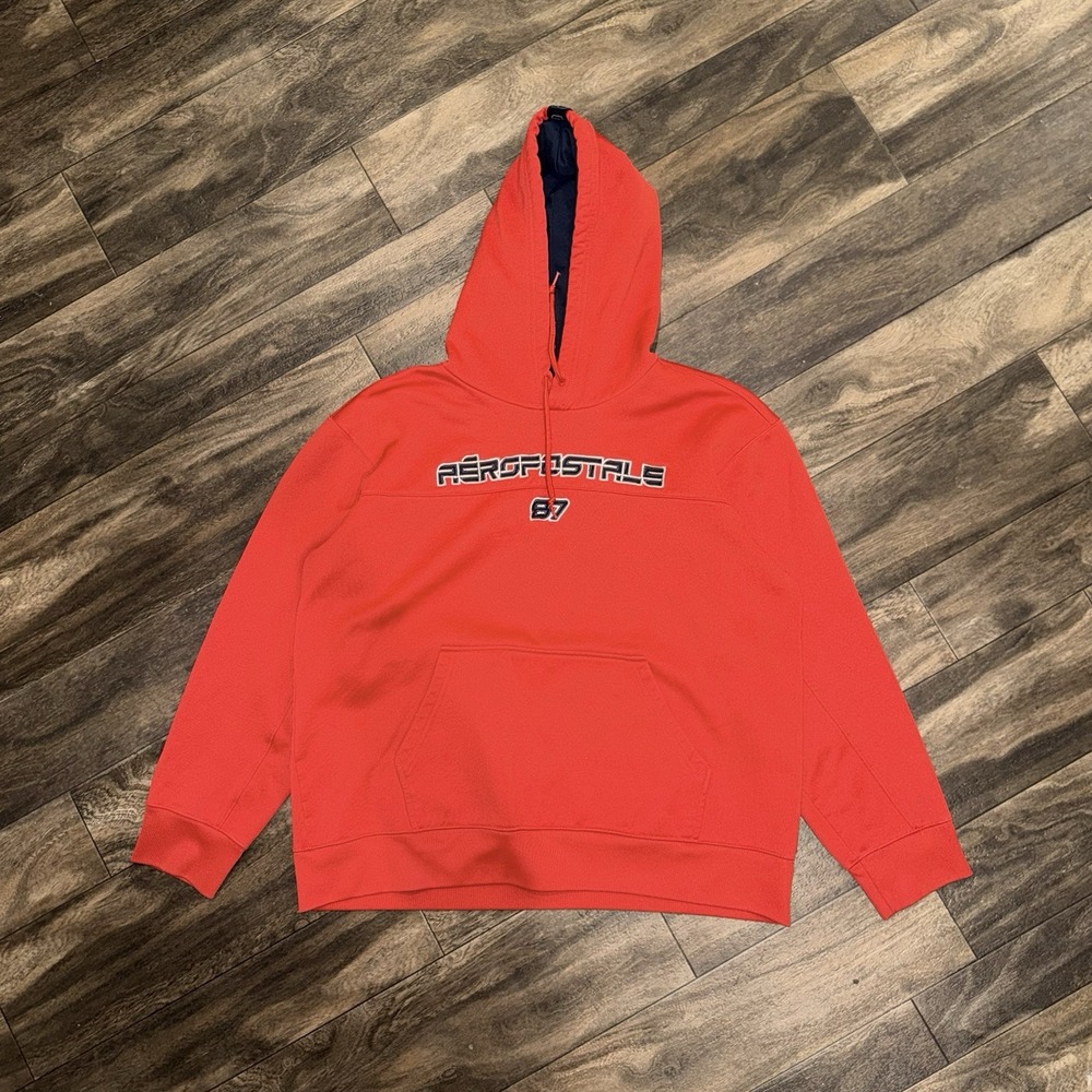 Vintage Aeropostale Y2K Pullover Hoodie Long-Sleeve Men's Large Red '87 Preowned